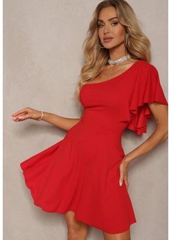 Czerwona Sukienka o Rozkloszowanym Kroju z Asymetryczną Górą na Jedno Ramię Ulubia ze sklepu Renee odzież w kategorii Sukienki - zdjęcie 172246626