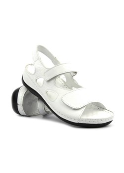 Skórzane sandały damskie na rzepy - Helios 1203, białe ze sklepu ulubioneobuwie w kategorii Sandały damskie - zdjęcie 172248259