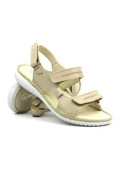 Skórzane sandały damskie na rzepy - Helios Komfort 794S, kremowe ze sklepu ulubioneobuwie w kategorii Sandały damskie - zdjęcie 172248269