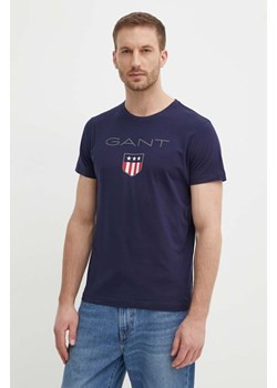 Gant t-shirt bawełniany kolor granatowy z nadrukiem ze sklepu ANSWEAR.com w kategorii T-shirty męskie - zdjęcie 172249278