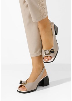 Khaki sandały na słupku Payge ze sklepu Zapatos w kategorii Sandały damskie - zdjęcie 172249457