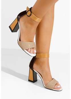 Beżowe sandały damskie na słupku Emina ze sklepu Zapatos w kategorii Sandały damskie - zdjęcie 172249477