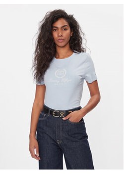 Tommy Hilfiger T-Shirt Flag Script WW0WW41761 Błękitny Slim Fit ze sklepu MODIVO w kategorii Bluzki damskie - zdjęcie 172251015