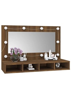 Toaletka z lustrem i półkami na biurko brązowy dąb - Arvola 3X ze sklepu Edinos.pl w kategorii Toaletki - zdjęcie 172262305