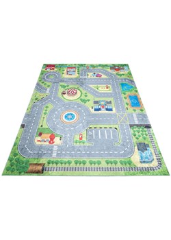 Zielono-kolorowy dywan z ulicami dla dzieci - Kazo 6X ze sklepu Edinos.pl w kategorii Tekstylia dziecięce - zdjęcie 172262335