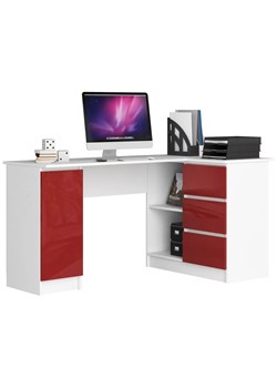 Duże biurko nowoczesne z szufladami biały + czerwony połysk prawostronne  - Osmen 6X ze sklepu Edinos.pl w kategorii Biurka i sekretarzyki - zdjęcie 172262697