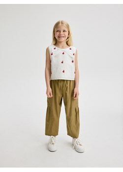 Reserved - Spodnie culotte z lnem - oliwkowy ze sklepu Reserved w kategorii Spodnie dziewczęce - zdjęcie 172270299
