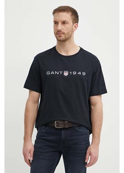 Gant t-shirt bawełniany męski kolor czarny z nadrukiem ze sklepu ANSWEAR.com w kategorii T-shirty męskie - zdjęcie 172271967