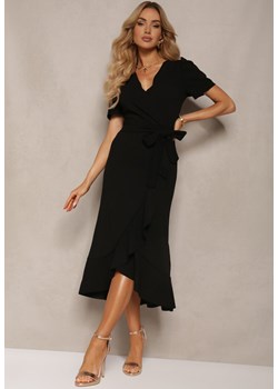 Czarna Kopertowa Sukienka z Falbanką Caronia ze sklepu Renee odzież w kategorii Sukienki - zdjęcie 172271975
