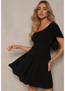Czarna Sukienka o Rozkloszowanym Kroju z Asymetryczną Górą na Jedno Ramię Ulubia ze sklepu Renee odzież w kategorii Sukienki - zdjęcie 172271985