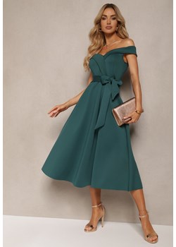 Zielona Sukienka Wieczorowa Hiszpanka z Materiałowym Paskiem Yellia ze sklepu Renee odzież w kategorii Sukienki - zdjęcie 172271996