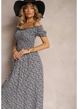 Granatowo-Różowa Hiszpanka Sukienka z Wiskozy z Marszczoną Górą w Kwiecisty Wzór Moannara ze sklepu Renee odzież w kategorii Sukienki - zdjęcie 172272419