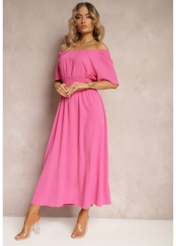 Różowa Rozkloszowana Sukienka z Krótkim Rękawem i Gumką w Talii Katteria ze sklepu Renee odzież w kategorii Sukienki - zdjęcie 172272517