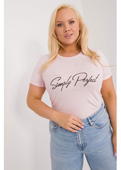 Dopasowany T-Shirt plus size z napisem jasny różowy ze sklepu 5.10.15 w kategorii Bluzki damskie - zdjęcie 172272656