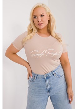 Dopasowany T-Shirt plus size z napisem beżowy ze sklepu 5.10.15 w kategorii Bluzki damskie - zdjęcie 172272686