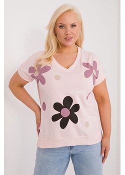 Bluzka plus size z krótkim rękawem jasno różowa ze sklepu 5.10.15 w kategorii Bluzki damskie - zdjęcie 172272747