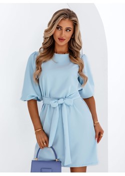Błękitna trapezowa sukienka z wiązaniem w talii Ellianna - błękitny ze sklepu pakuten.pl w kategorii Sukienki - zdjęcie 172273026