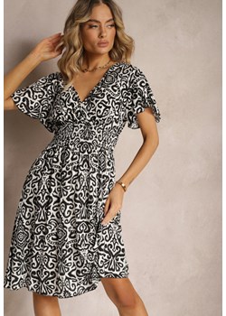 Czarno-Biała Sukienka z Kopertowym Dekoltem z Włókna Bambusowego Doremia ze sklepu Renee odzież w kategorii Sukienki - zdjęcie 172274696