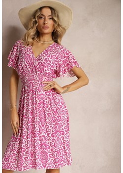 Różowa Sukienka z Kopertowym Dekoltem z Włókna Bambusowego Doremia ze sklepu Renee odzież w kategorii Sukienki - zdjęcie 172274706