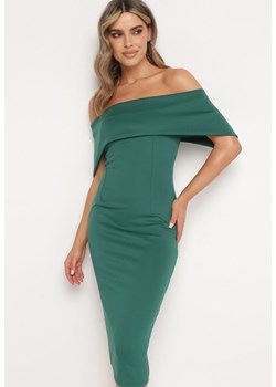 Zielona Klasyczna Dopasowana Sukienka z Wywiniętym Dekoltem Luvlia ze sklepu Born2be Odzież w kategorii Sukienki - zdjęcie 172274909