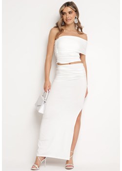 Biała Dopasowana Asymetryczna Sukienka z Rozcięciem z Boku Navantia ze sklepu Born2be Odzież w kategorii Sukienki - zdjęcie 172275498