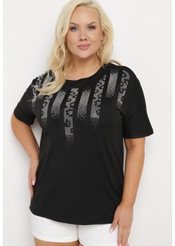 Czarny T-shirt z Nadrukiem i Cyrkoniami Moarinas ze sklepu Born2be Odzież w kategorii Bluzki damskie - zdjęcie 172275505