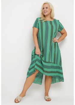 Zielona Bawełniana Sukienka z Krótkim Rękawem Oceanima ze sklepu Born2be Odzież w kategorii Sukienki - zdjęcie 172275596