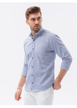 Koszula męska z długim rękawem SLIM FIT - niebieska V9 K643 ze sklepu ombre w kategorii Koszule męskie - zdjęcie 172276658