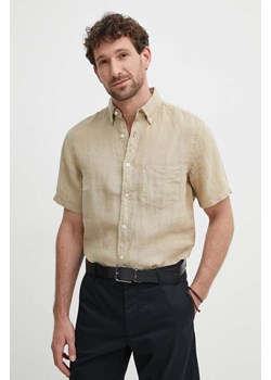Gant koszula lniana kolor beżowy regular z kołnierzykiem button-down ze sklepu ANSWEAR.com w kategorii Koszule męskie - zdjęcie 172277648