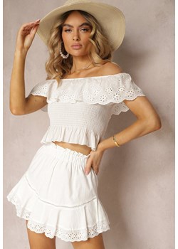 Biała Spódnico-Spodenki z Bawełny z Gumką w Talii i Koronką Timakela ze sklepu Renee odzież w kategorii Spódnice - zdjęcie 172278346