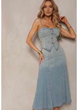 Niebieski Jeansowy Komplet z Gorsetowym Topem i Długą Spódnicą Rumeria ze sklepu Renee odzież w kategorii Spódnice - zdjęcie 172278366