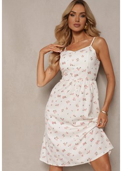 Biało-Różowa Sukienka o Rozkloszowanym Kroju z Regulowanymi Ramiączkami i Gumką w Talii Baspia ze sklepu Renee odzież w kategorii Sukienki - zdjęcie 172278438