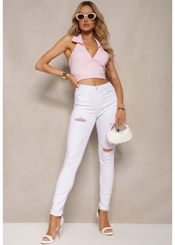 Białe Jeansy Skinny High Waist z Przetarciami Lisbia ze sklepu Renee odzież w kategorii Jeansy damskie - zdjęcie 172278478