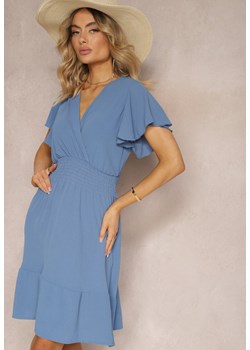 Niebieska Sukienka z Falbankami i Marszczoną Gumką w Talii Edenia ze sklepu Renee odzież w kategorii Sukienki - zdjęcie 172278498