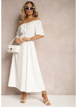 Biała Rozkloszowana Sukienka z Krótkim Rękawem i Gumką w Talii Katteria ze sklepu Renee odzież w kategorii Sukienki - zdjęcie 172278618