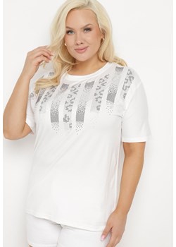 Biały T-shirt z Nadrukiem i Cyrkoniami Moarinas ze sklepu Born2be Odzież w kategorii Bluzki damskie - zdjęcie 172279696