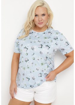 Niebieski T-shirt Koszulka z Krótkim Rękawem w Kwiaty Nleessa ze sklepu Born2be Odzież w kategorii Bluzki damskie - zdjęcie 172279836