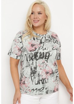 Miętowy T-shirt z Ozdobnym Nadrukiem Moali ze sklepu Born2be Odzież w kategorii Bluzki damskie - zdjęcie 172279905
