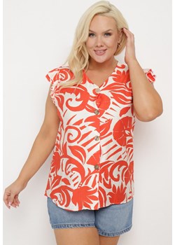 Pomarańczowa Koszula w Abstrakcyjny Print z Falbankami i Guzikami Norbia ze sklepu Born2be Odzież w kategorii Bluzki damskie - zdjęcie 172280049