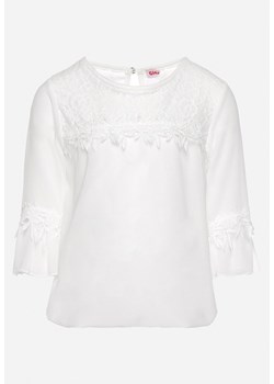 Biała Bluzka z Rękawem Długości 3/4 Ozdobiona Koronką Uspia ze sklepu Born2be Odzież w kategorii Bluzki dziewczęce - zdjęcie 172280066