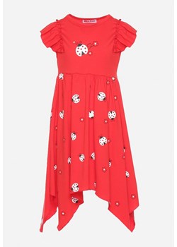 Czerwona Rozkloszowana Sukienka z Falbankami i Nadrukiem Jilapia ze sklepu Born2be Odzież w kategorii Sukienki dziewczęce - zdjęcie 172280068