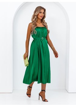 Plisowana sukienka z paskiem Minerva - butelkowa zieleń - butelkowa zieleń ze sklepu pakuten.pl w kategorii Sukienki - zdjęcie 172281866