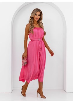 Różowa plisowana sukienka z paskiem Minerva - różowy ze sklepu pakuten.pl w kategorii Sukienki - zdjęcie 172281896