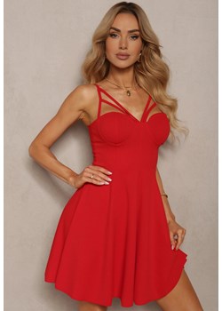 Czerwona Sukienka o Rozkloszowanym Kroju z Usztywnianymi Miseczkami i Ozdobnymi Ramiączkami Clemdia ze sklepu Renee odzież w kategorii Sukienki - zdjęcie 172283469