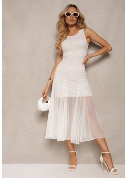 Biała Taliowana Sukienka z Dołem z Tiulowej Siateczki Uisolia ze sklepu Renee odzież w kategorii Sukienki - zdjęcie 172283549