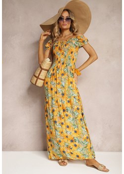 Beżowo-Żółta Rozkloszowana Sukienka Hiszpanka z Wiskozy w Kwiatowy Wzór Viseria ze sklepu Renee odzież w kategorii Sukienki - zdjęcie 172283597