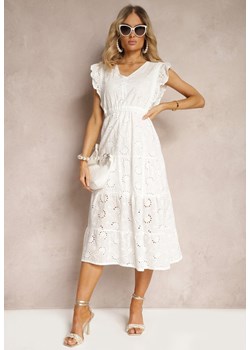 Biała Rozkloszowana Sukienka o Ażurowym Wykończeniu z Falbanką Melolia ze sklepu Renee odzież w kategorii Sukienki - zdjęcie 172283676