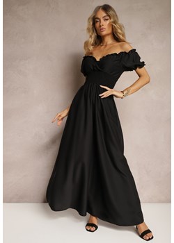 Czarna Sukienka z Wiskozy z Gumką w Talii i Kopertowym Dekoltem Rhoneri ze sklepu Renee odzież w kategorii Sukienki - zdjęcie 172283759
