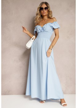 Jasnoniebieska Sukienka z Wiskozy z Gumką w Talii i Kopertowym Dekoltem Rhoneri ze sklepu Renee odzież w kategorii Sukienki - zdjęcie 172283779