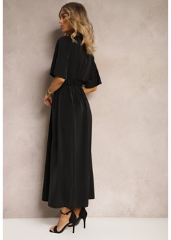 Czarna Kopertowa Sukienka z Gumką w Talii i Paskiem Amperi ze sklepu Renee odzież w kategorii Sukienki - zdjęcie 172283786